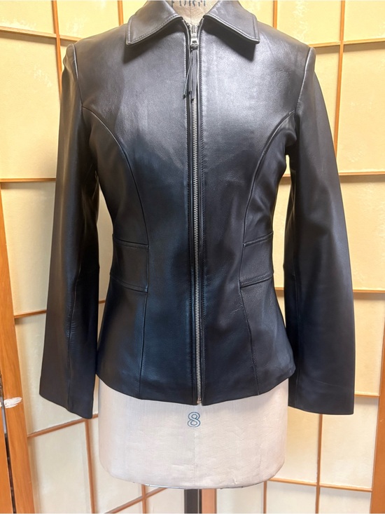 Express Jackets & Blazers - Express 100% Genuine Leather Black Zip Front Fitted Jacket Y2K Minimalist Sz 6